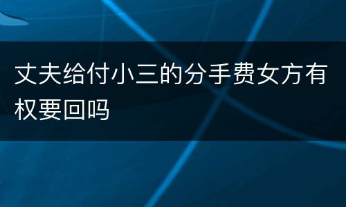 丈夫给付小三的分手费女方有权要回吗