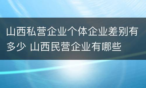 山西私营企业个体企业差别有多少 山西民营企业有哪些
