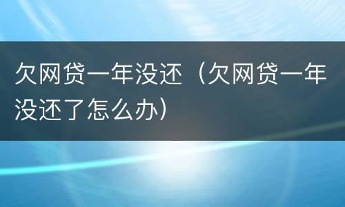 欠网贷一年没还（欠网贷一年没还了怎么办）