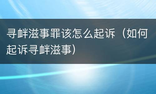 寻衅滋事罪该怎么起诉（如何起诉寻衅滋事）