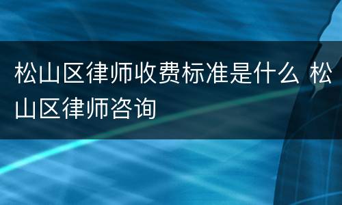 松山区律师收费标准是什么 松山区律师咨询