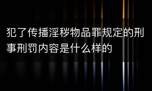 犯了传播淫秽物品罪规定的刑事刑罚内容是什么样的