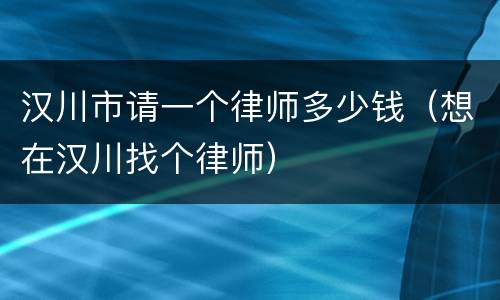 汉川市请一个律师多少钱（想在汉川找个律师）