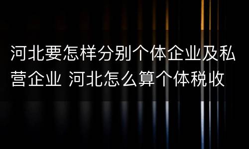 河北要怎样分别个体企业及私营企业 河北怎么算个体税收
