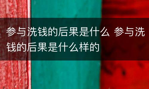 参与洗钱的后果是什么 参与洗钱的后果是什么样的