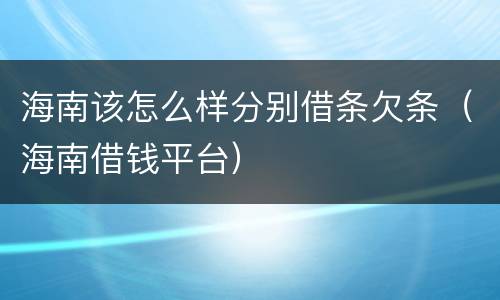 海南该怎么样分别借条欠条（海南借钱平台）