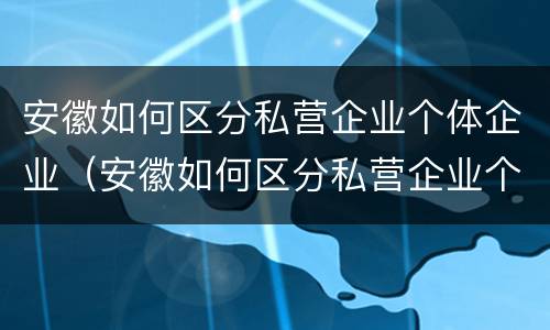 安徽如何区分私营企业个体企业（安徽如何区分私营企业个体企业和公司）