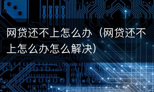 网贷还不上怎么办（网贷还不上怎么办怎么解决）