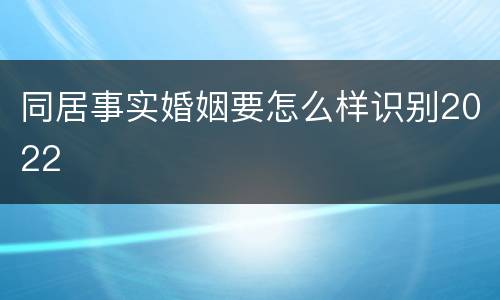 同居事实婚姻要怎么样识别2022