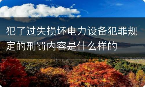 犯了过失损坏电力设备犯罪规定的刑罚内容是什么样的
