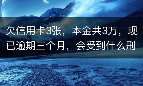 欠信用卡3张，本金共3万，现已逾期三个月，会受到什么刑罚