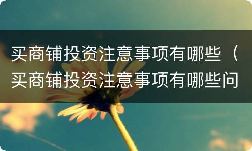 买商铺投资注意事项有哪些（买商铺投资注意事项有哪些问题）