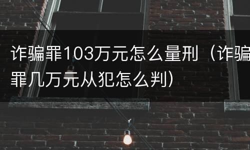 诈骗罪103万元怎么量刑（诈骗罪几万元从犯怎么判）