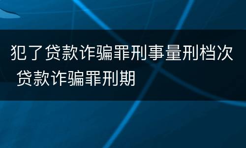犯了贷款诈骗罪刑事量刑档次 贷款诈骗罪刑期