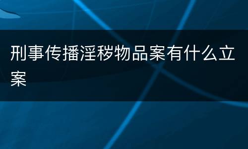刑事传播淫秽物品案有什么立案