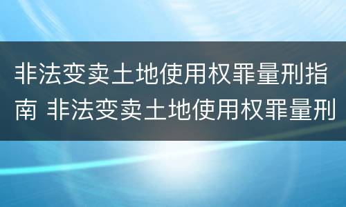 非法变卖土地使用权罪量刑指南 非法变卖土地使用权罪量刑指南解读