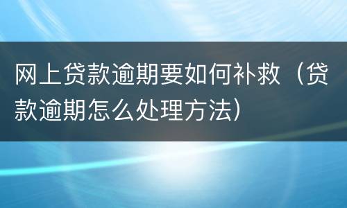 网上贷款逾期要如何补救（贷款逾期怎么处理方法）