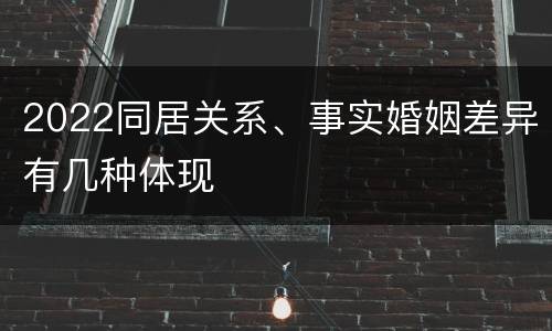 2022同居关系、事实婚姻差异有几种体现