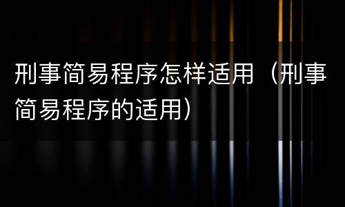 刑事简易程序怎样适用（刑事简易程序的适用）
