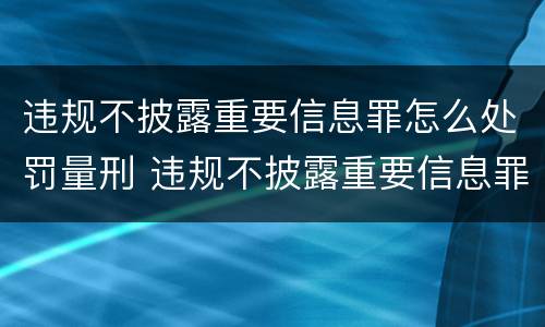 违规不披露重要信息罪怎么处罚量刑 违规不披露重要信息罪怎么处罚量刑的