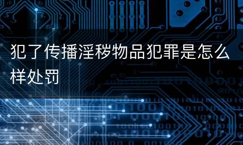 犯了传播淫秽物品犯罪是怎么样处罚