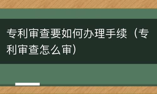 专利审查要如何办理手续（专利审查怎么审）