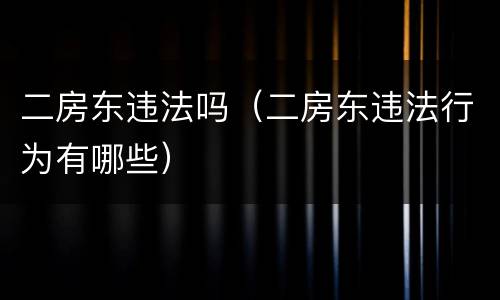 二房东违法吗（二房东违法行为有哪些）