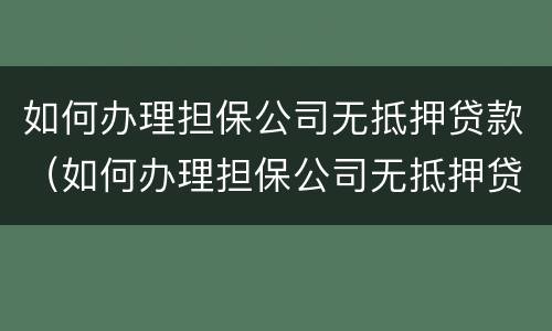 如何办理担保公司无抵押贷款（如何办理担保公司无抵押贷款手续）
