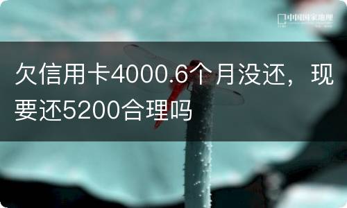 欠信用卡4000.6个月没还，现要还5200合理吗