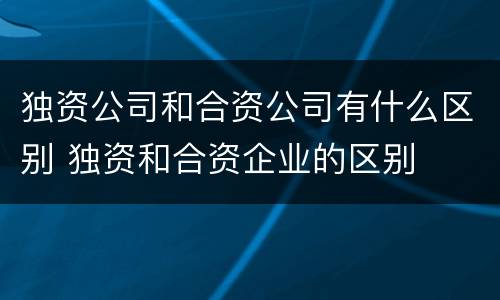 独资公司和合资公司有什么区别 独资和合资企业的区别