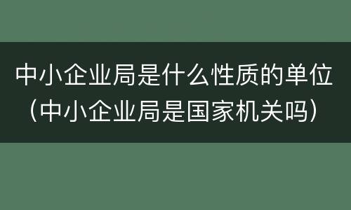 中小企业局是什么性质的单位（中小企业局是国家机关吗）