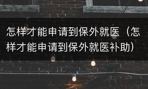 怎样才能申请到保外就医（怎样才能申请到保外就医补助）