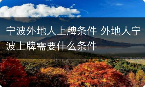 宁波外地人上牌条件 外地人宁波上牌需要什么条件