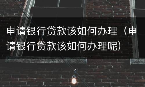 申请银行贷款该如何办理（申请银行贷款该如何办理呢）