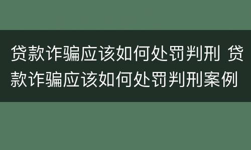 贷款诈骗应该如何处罚判刑 贷款诈骗应该如何处罚判刑案例