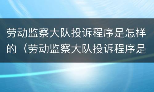 劳动监察大队投诉程序是怎样的（劳动监察大队投诉程序是怎样的呢）