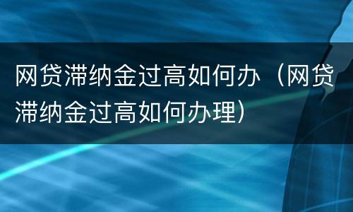 网贷滞纳金过高如何办（网贷滞纳金过高如何办理）