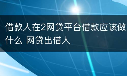 借款人在2网贷平台借款应该做什么 网贷出借人