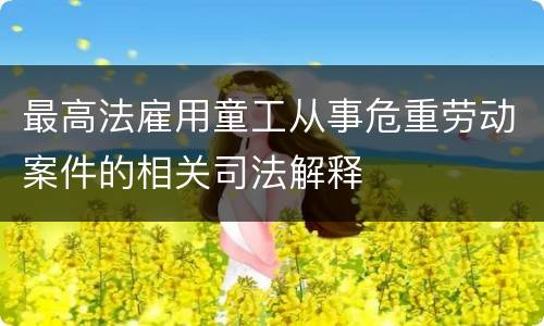 最高法雇用童工从事危重劳动案件的相关司法解释