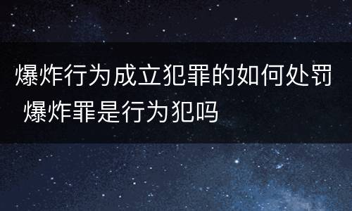 爆炸行为成立犯罪的如何处罚 爆炸罪是行为犯吗