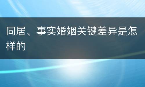 同居、事实婚姻关键差异是怎样的