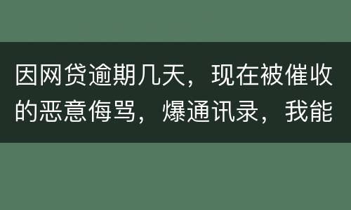 因网贷逾期几天，现在被催收的恶意侮骂，爆通讯录，我能起诉不