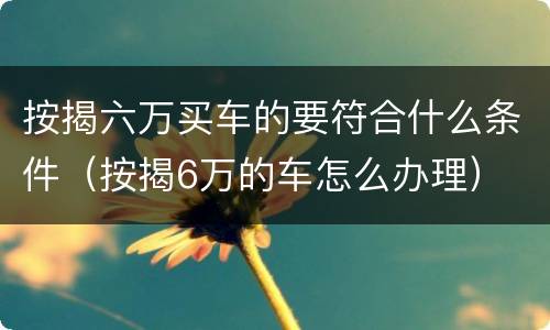 按揭六万买车的要符合什么条件（按揭6万的车怎么办理）