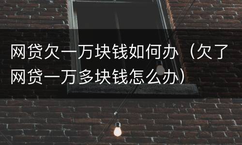 网贷欠一万块钱如何办（欠了网贷一万多块钱怎么办）