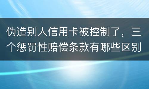 伪造别人信用卡被控制了，三个惩罚性赔偿条款有哪些区别呢