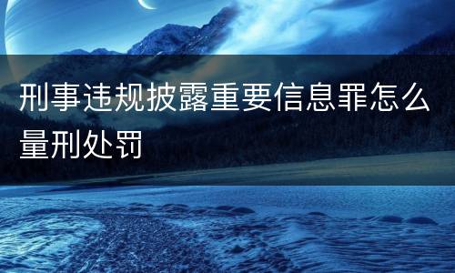 刑事违规披露重要信息罪怎么量刑处罚