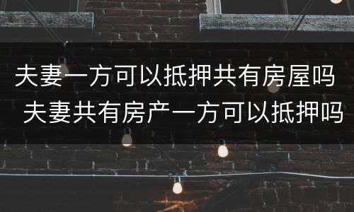 夫妻一方可以抵押共有房屋吗 夫妻共有房产一方可以抵押吗