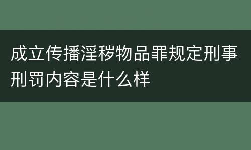 成立传播淫秽物品罪规定刑事刑罚内容是什么样