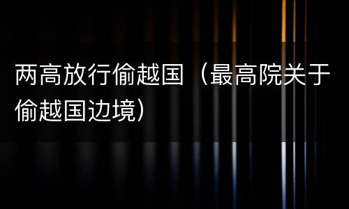 两高放行偷越国（最高院关于偷越国边境）