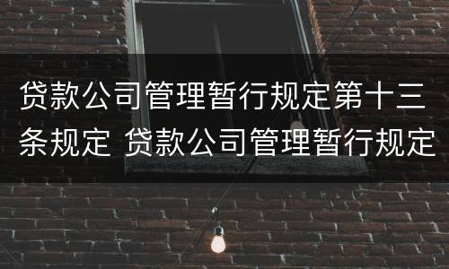 贷款公司管理暂行规定第十三条规定 贷款公司管理暂行规定第十三条规定解读